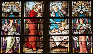 the holy family stained glass artwork